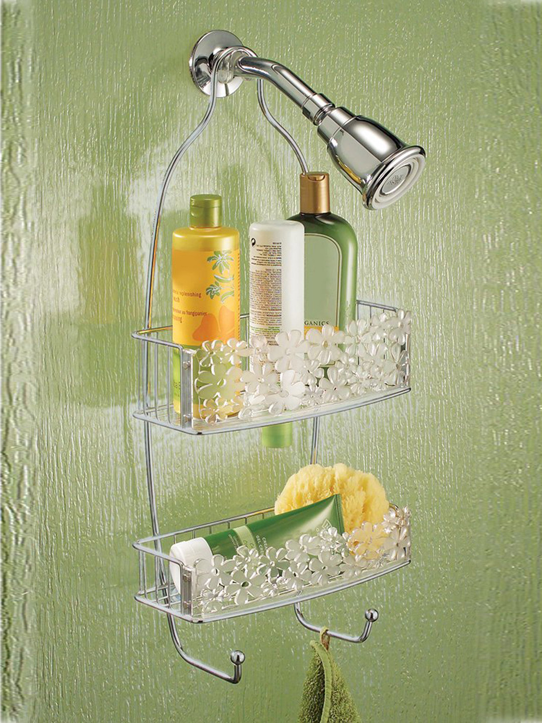 White & Silver-Toned Bathroom Caddy